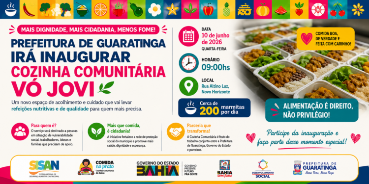 Prefeitura de Guaratinga inaugura Cozinha Comunitária Vó Jovi no próximo dia 10
